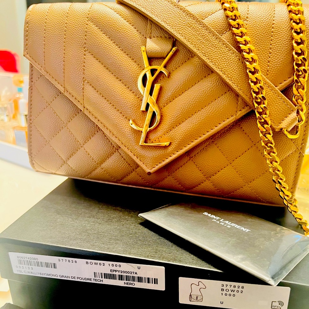 Saint Laurent Envelope Small Matelasse Grain de Poudre Embossed Leather